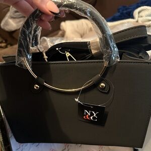 New York & Company Black Tote with Gold Handles